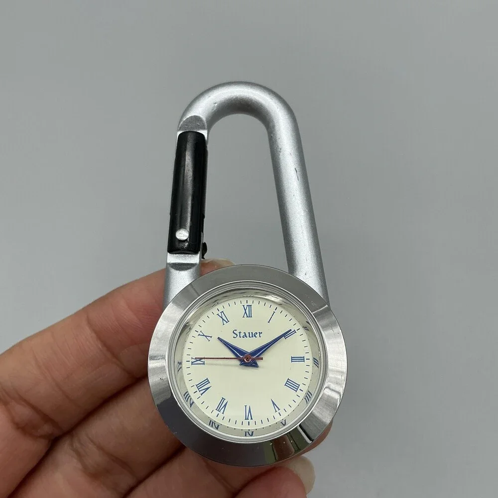 Stauer Key Ring Watch Men 29mm Beige Dial Silver Tone Carabiner New Battery